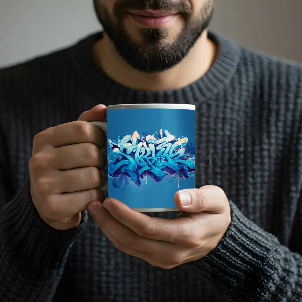 Blue Graffiti Street Art Bold Letters – Mugs