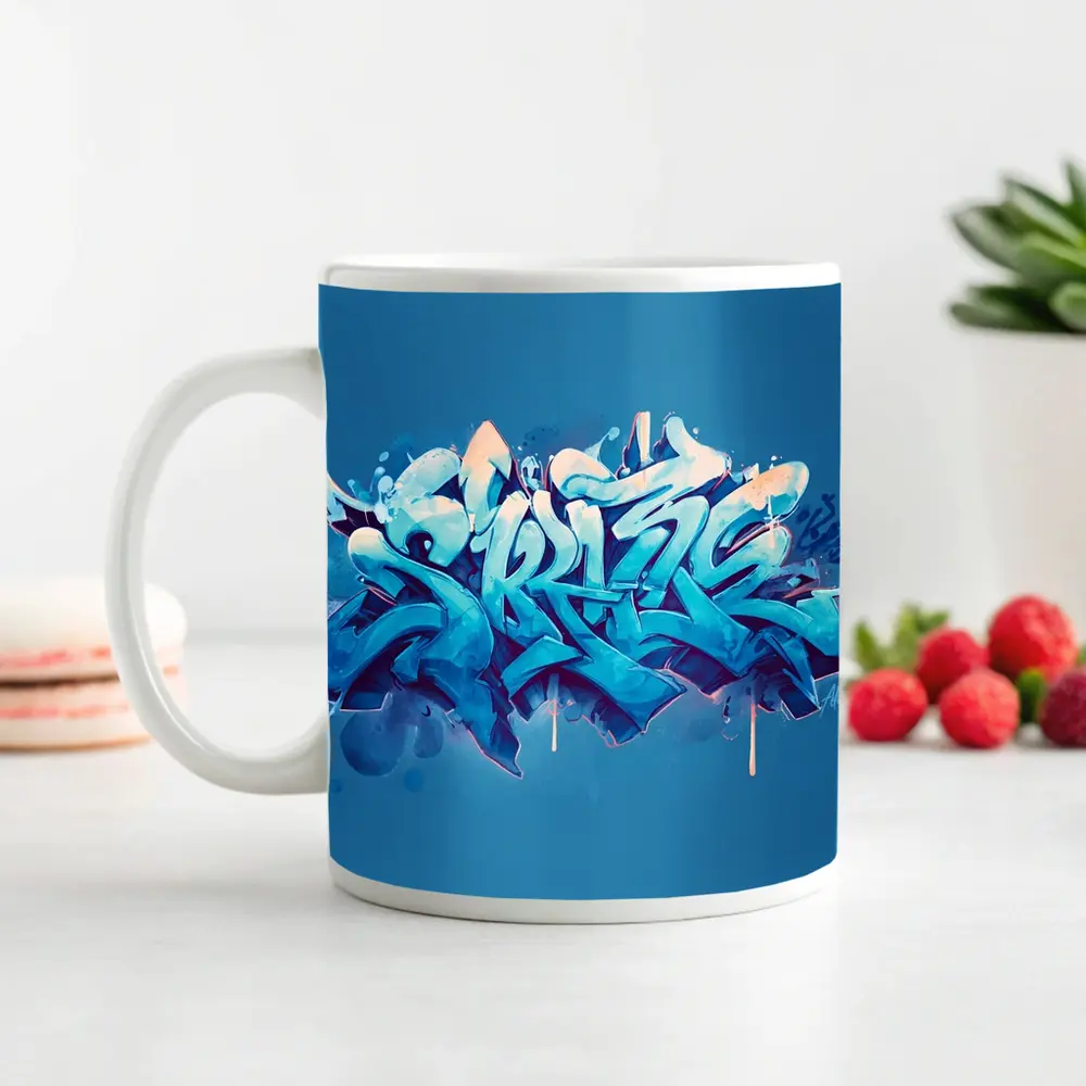 Blue Graffiti Street Art Bold Letters – Mugs