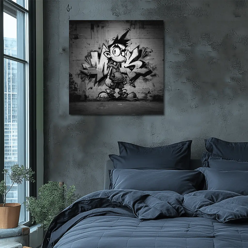 Graffiti Street Art Boy Black White Wall – Wall Art