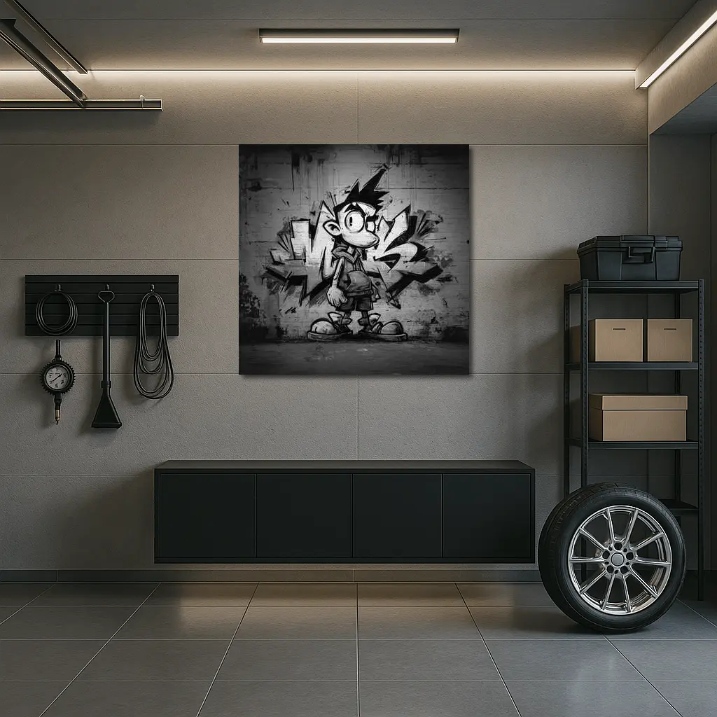 Graffiti Street Art Boy Black White Wall – Wall Art