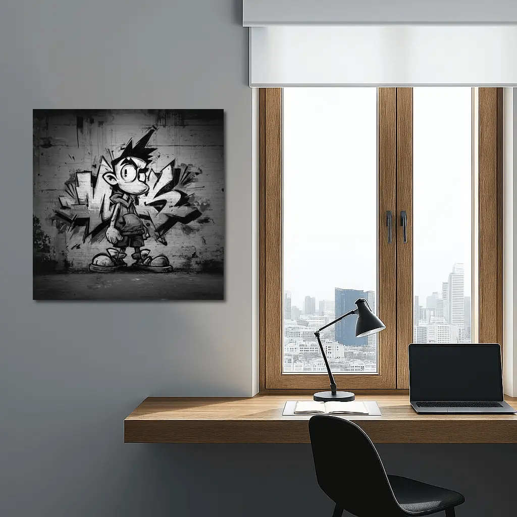 Graffiti Street Art Boy Black White Wall – Wall Art