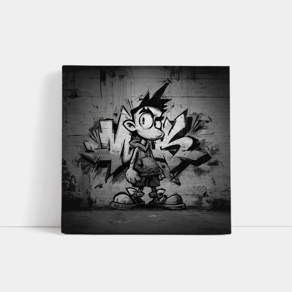 Graffiti Street Art Boy Black White Wall – Wall Art