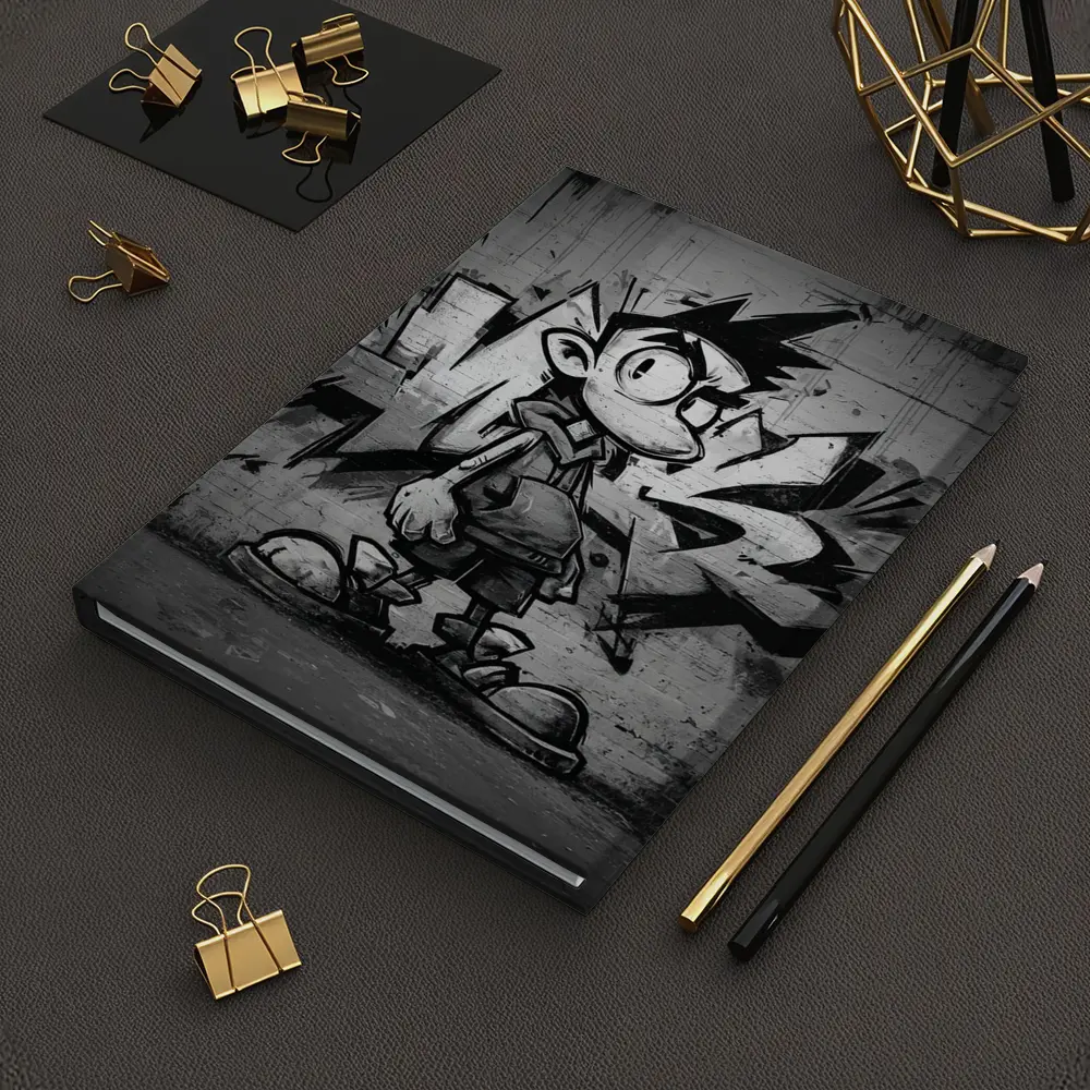 Graffiti Street Art Boy Black White Wall – Notebooks