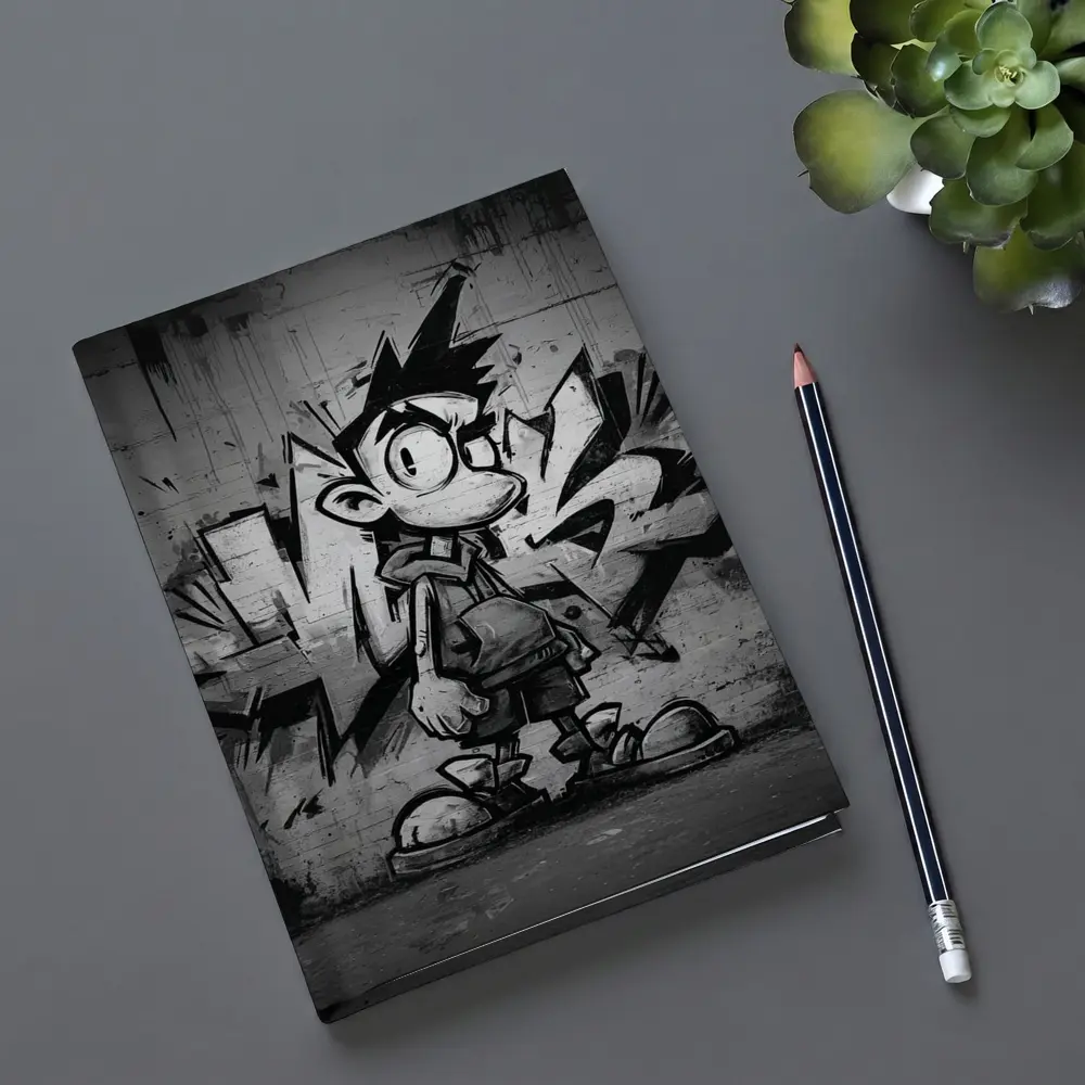 Graffiti Street Art Boy Black White Wall – Notebooks