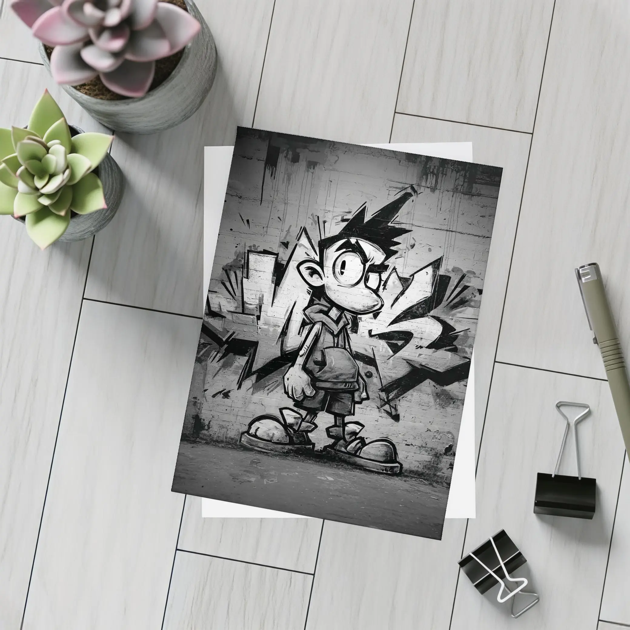 Graffiti Street Art Boy Black White Wall – Postcards