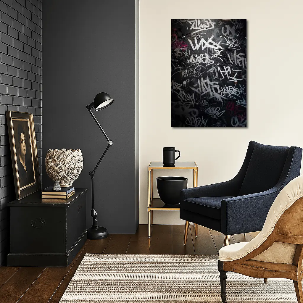 Dark Graffiti Tags Black Urban Street Wall – Wall Art