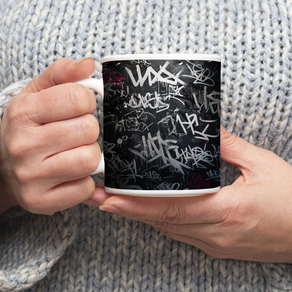 Dark Graffiti Tags Black Urban Street Wall – Mugs