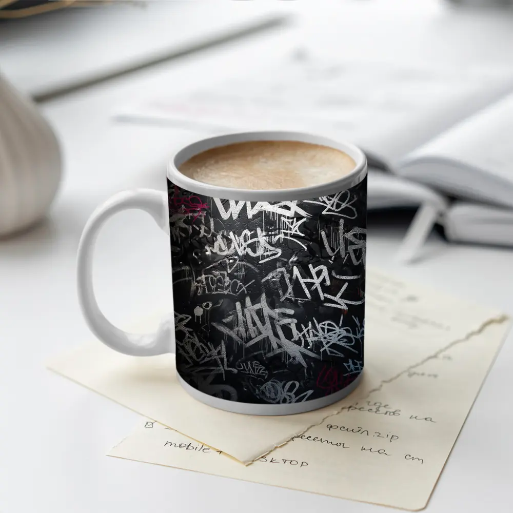 Dark Graffiti Tags Black Urban Street Wall – Mugs
