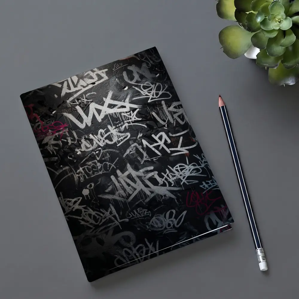 Dark Graffiti Tags Black Urban Street Wall – Notebooks