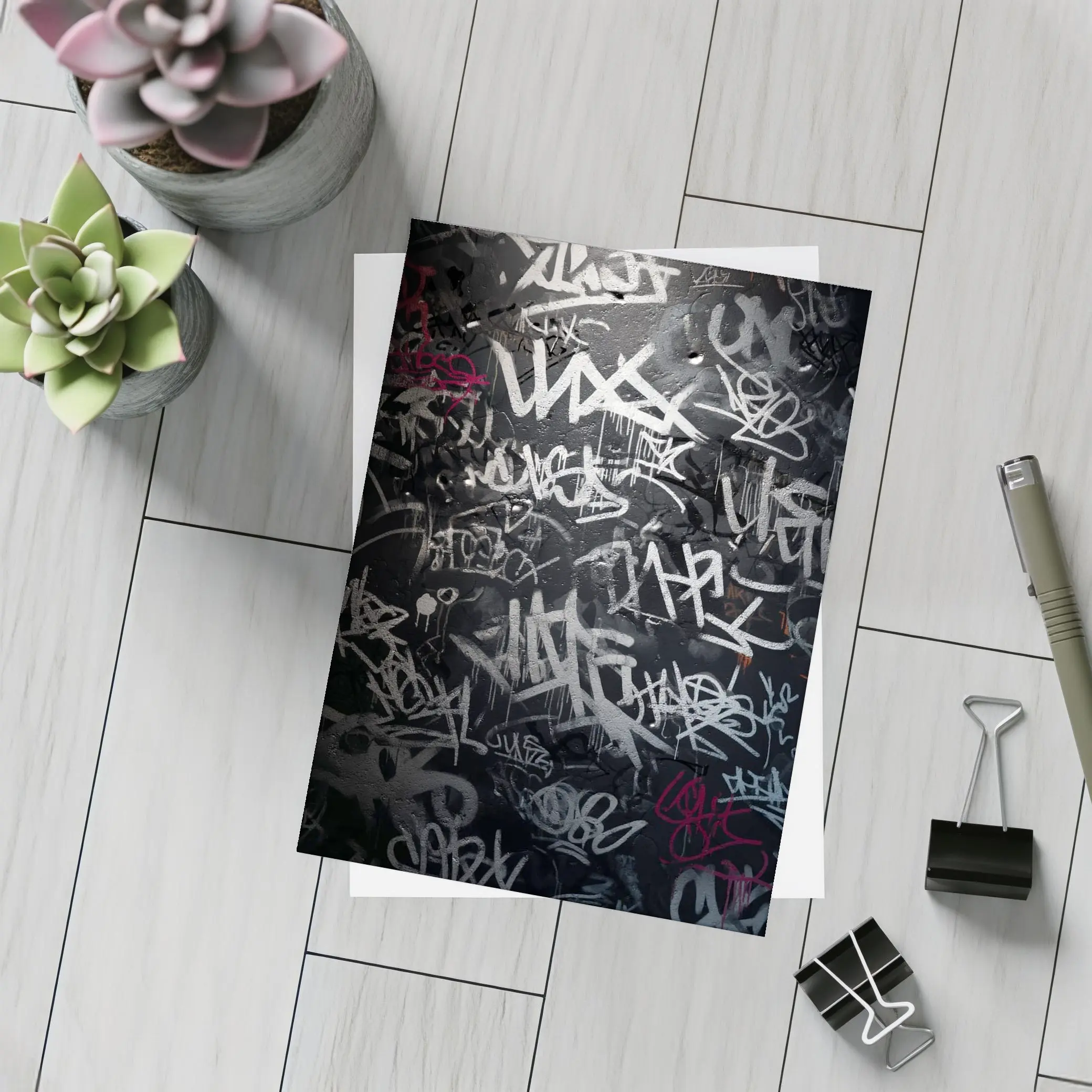 Dark Graffiti Tags Black Urban Street Wall – Postcards
