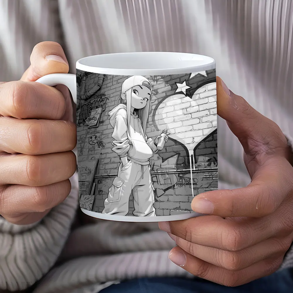 Anime Girl Graffiti Artist Urban Street Wall – Mugs