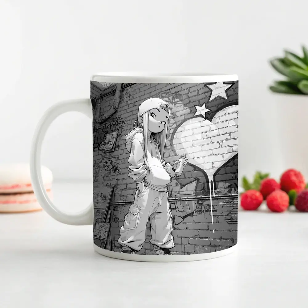 Anime Girl Graffiti Artist Urban Street Wall – Mugs