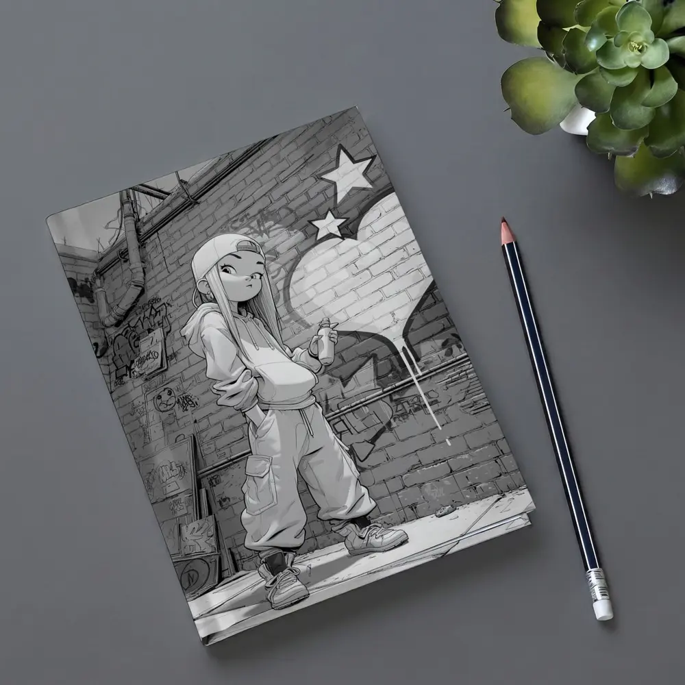 Anime Girl Graffiti Artist Urban Street Wall – Notebooks