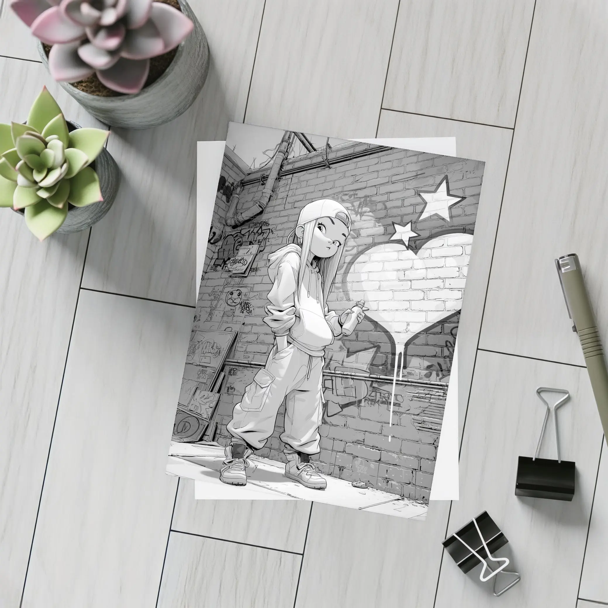 Anime Girl Graffiti Artist Urban Street Wall – Postcards