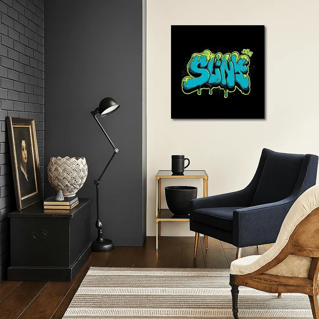 Slink Graffiti Slime Typography Black Background – Wall Art