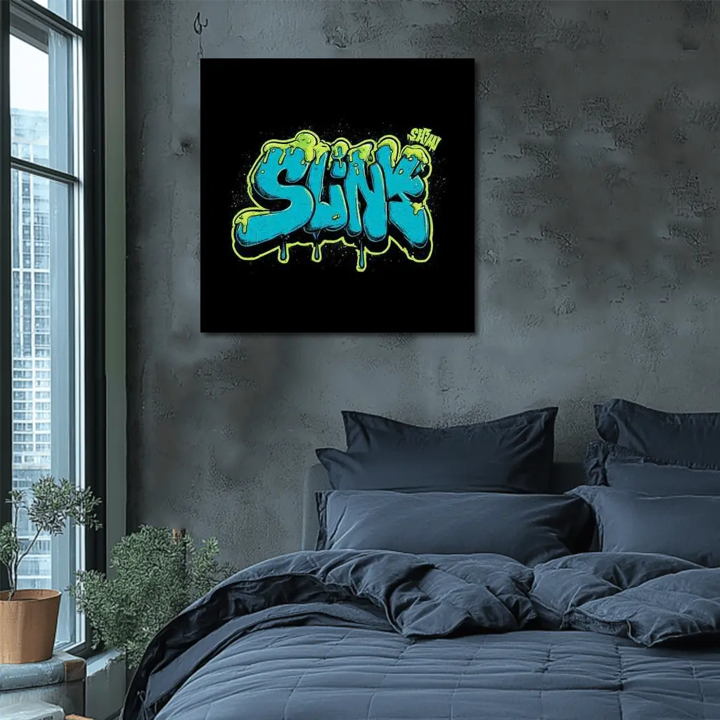 Slink Graffiti Slime Typography Black Background – Wall Art