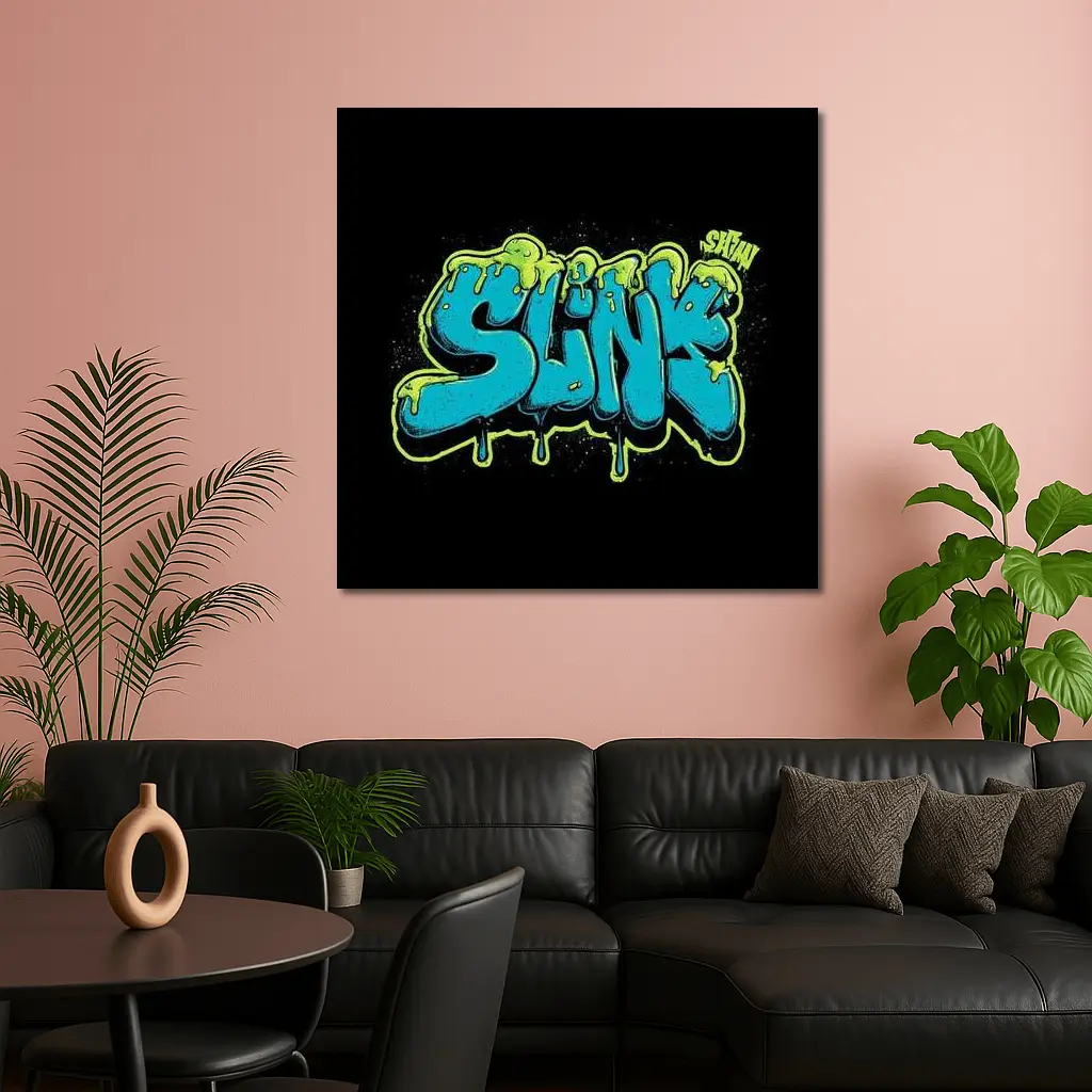 Slink Graffiti Slime Typography Black Background – Wall Art