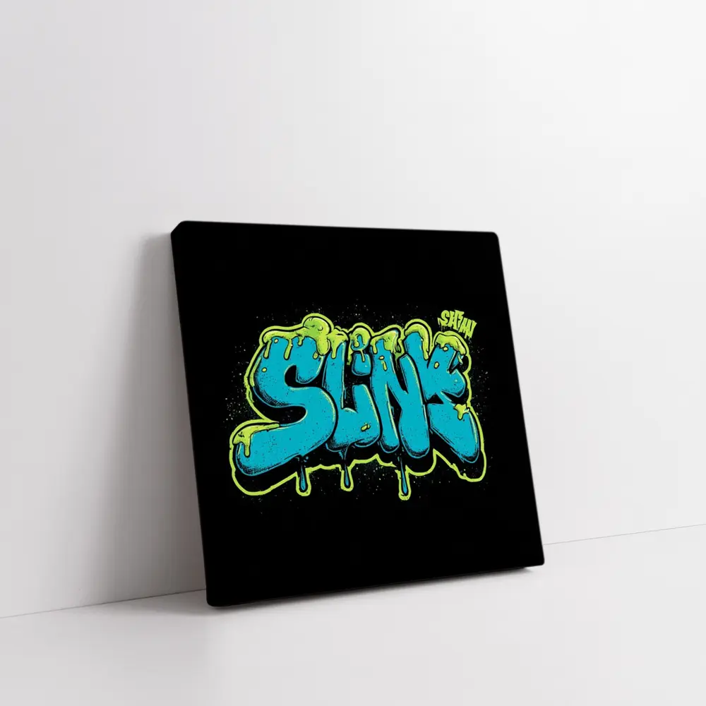 Slink Graffiti Slime Typography Black Background – Wall Art