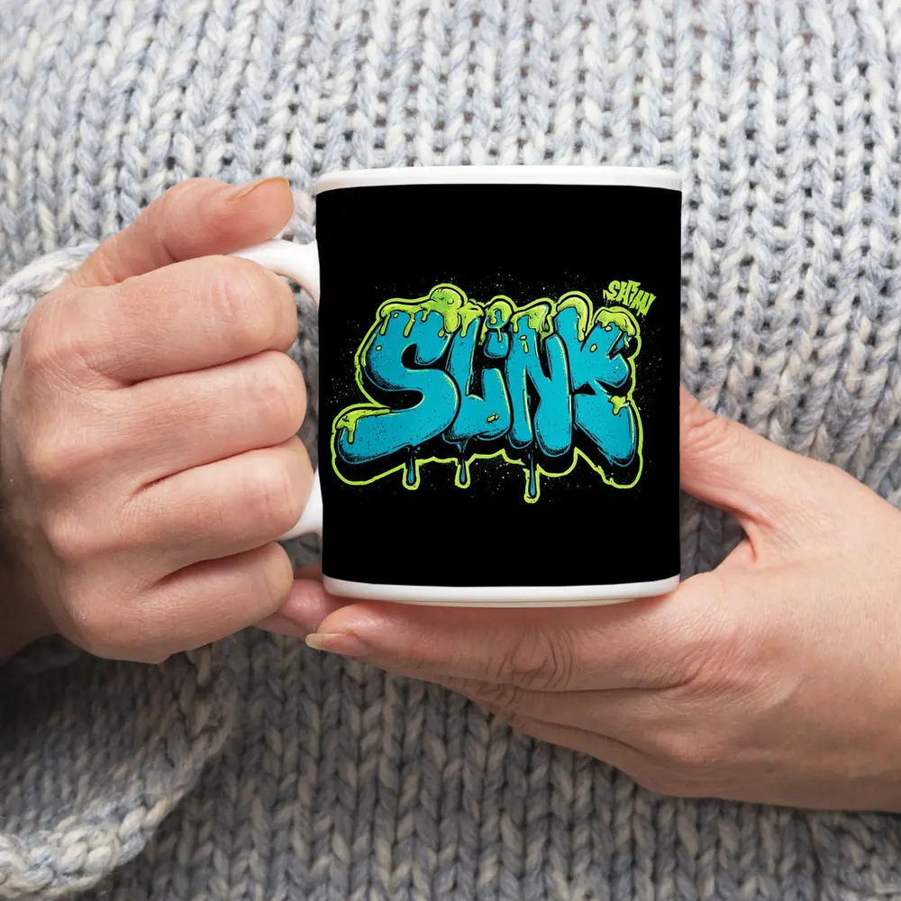 Slink Graffiti Slime Typography Black Background – Mugs