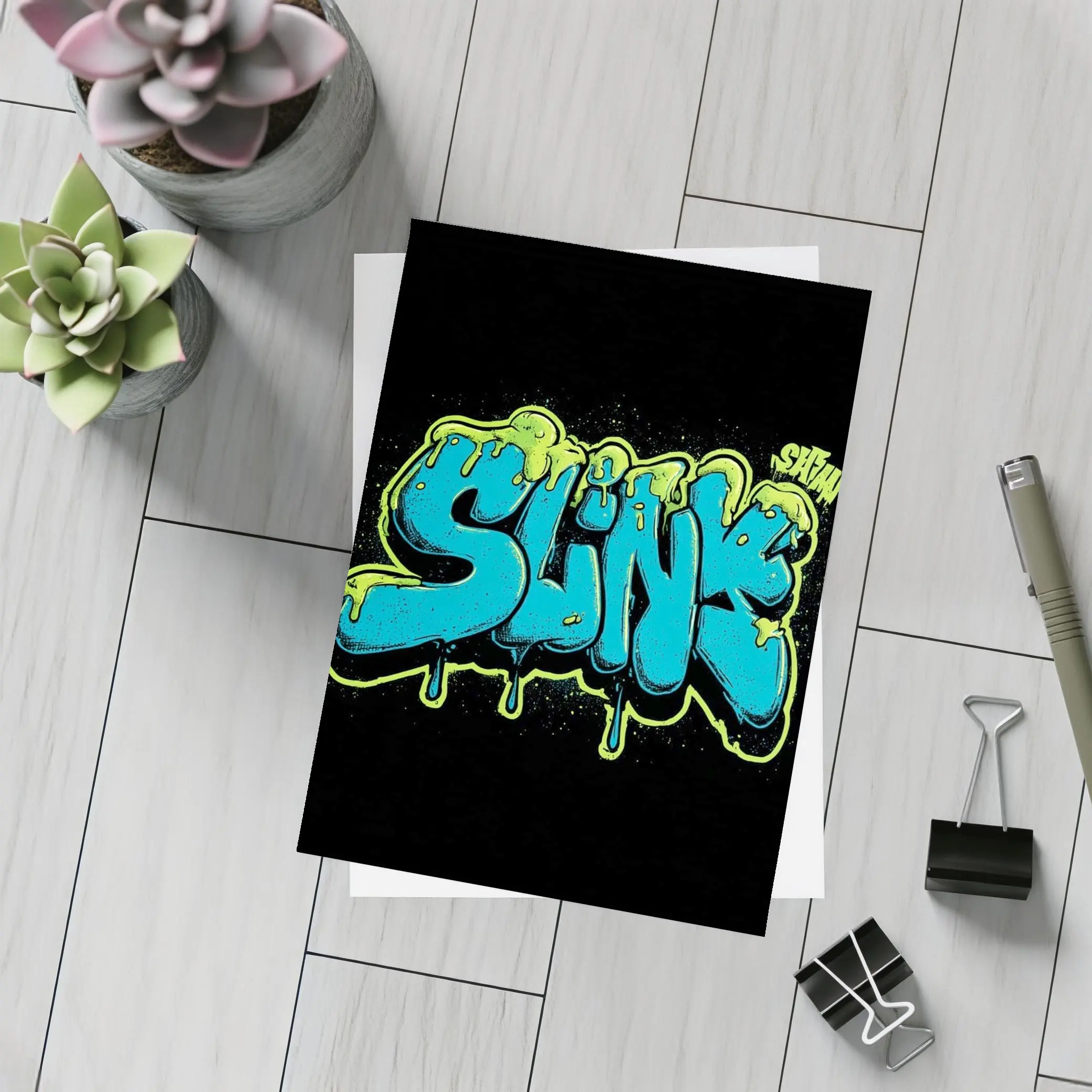 Slink Graffiti Slime Typography Black Background – Postcards