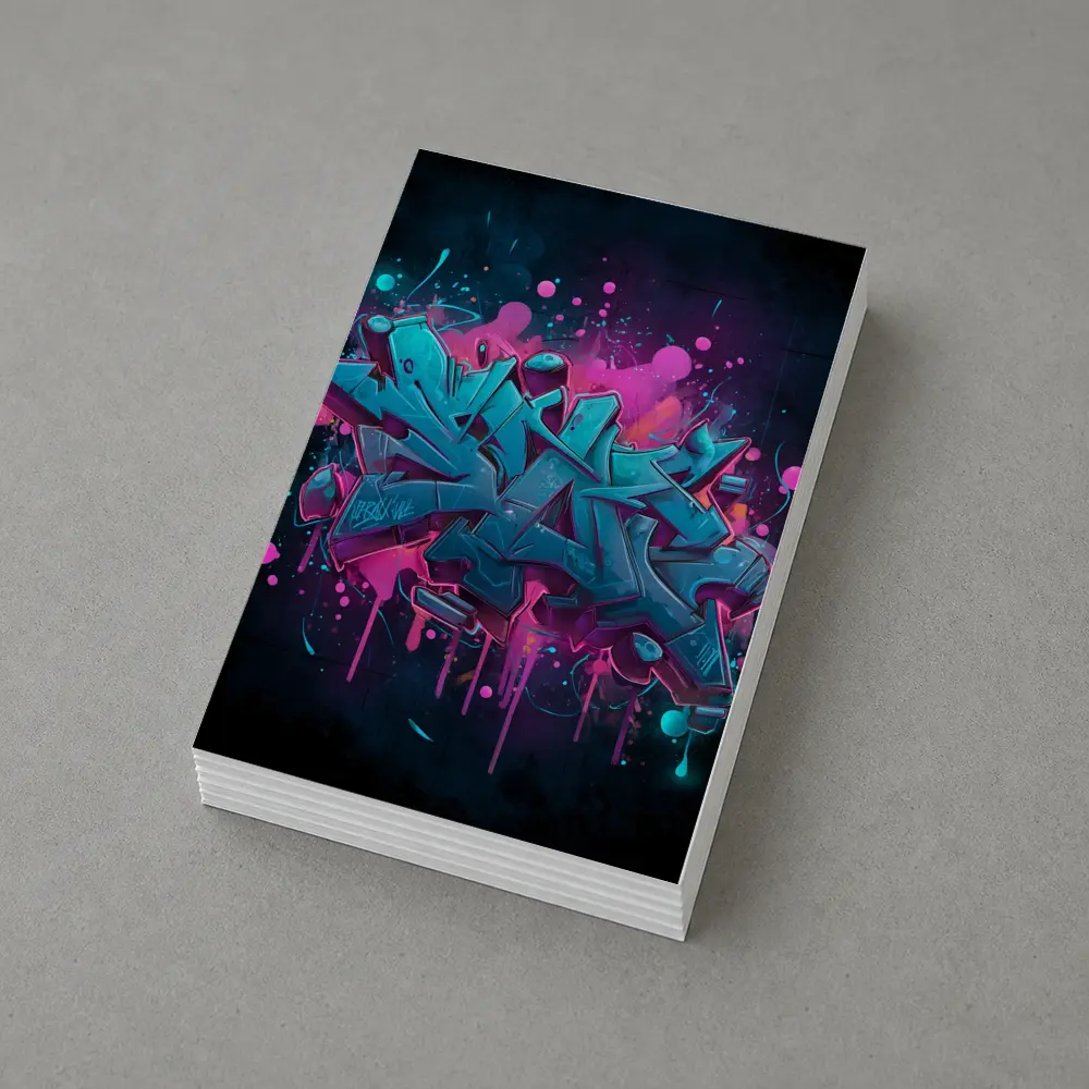 Teal Graffiti Letters Pink Splash Dark Background – Postcards