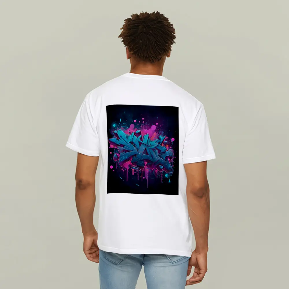 Teal Graffiti Letters Pink Splash Dark Background – T-Shirts