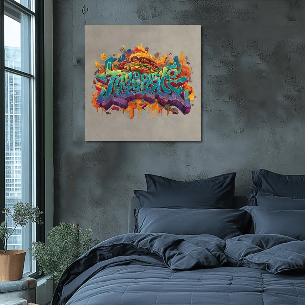 Graffiti Burger Street Art Gray Background – Wall Art