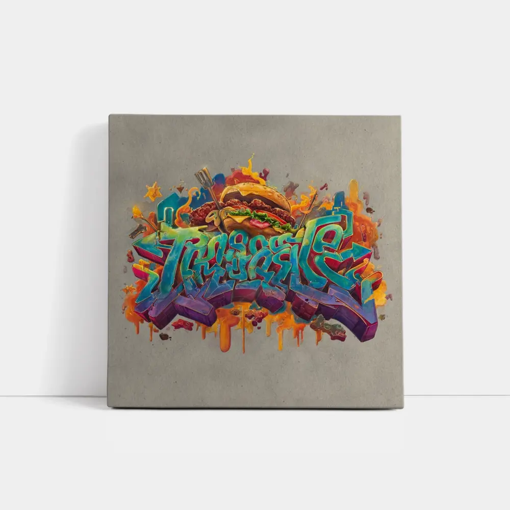 Graffiti Burger Street Art Gray Background – Wall Art