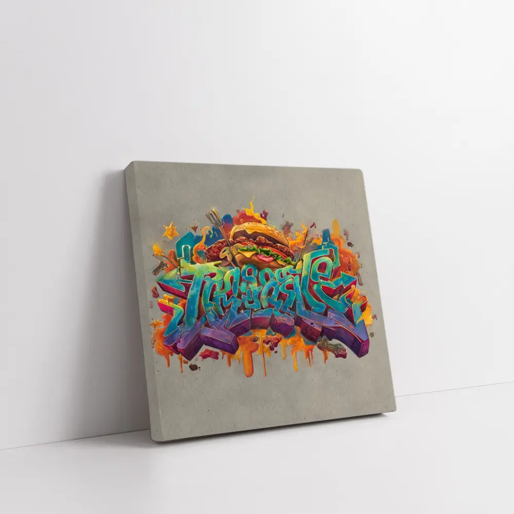 Graffiti Burger Street Art Gray Background – Wall Art