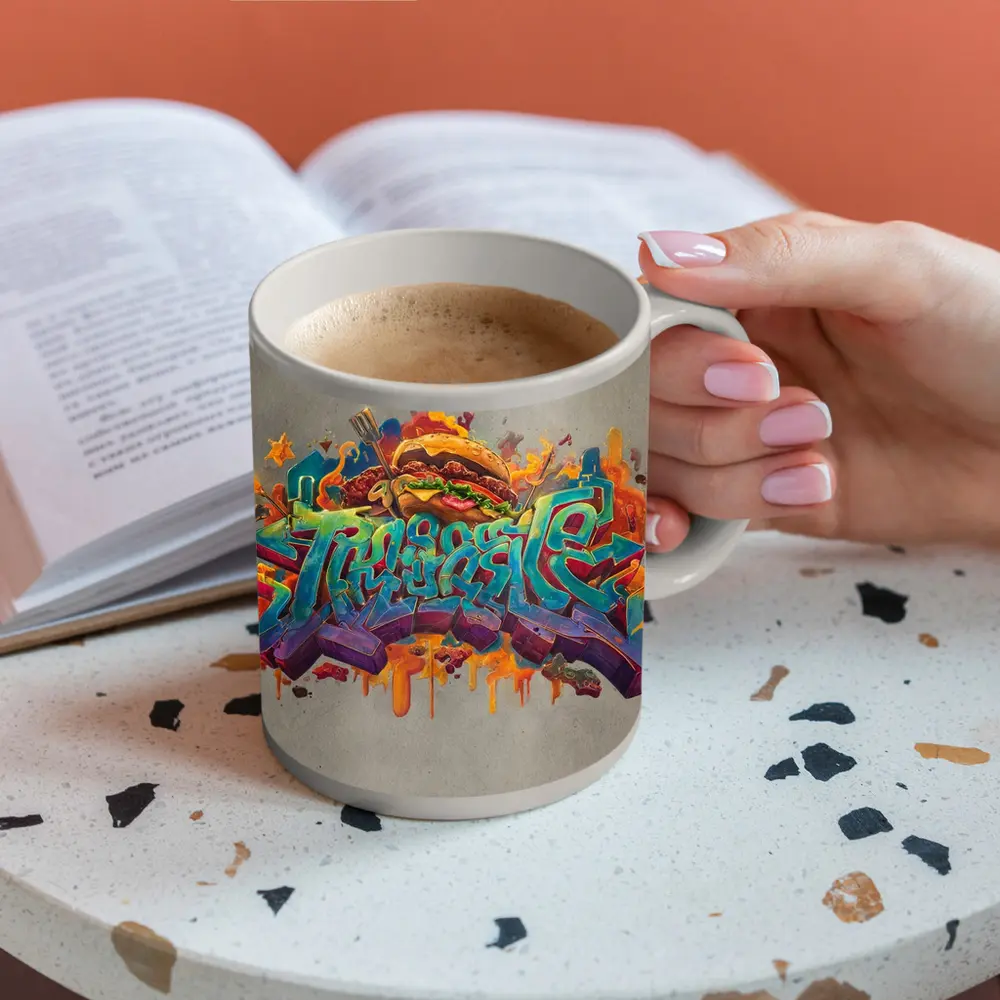 Graffiti Burger Street Art Gray Background – Mugs