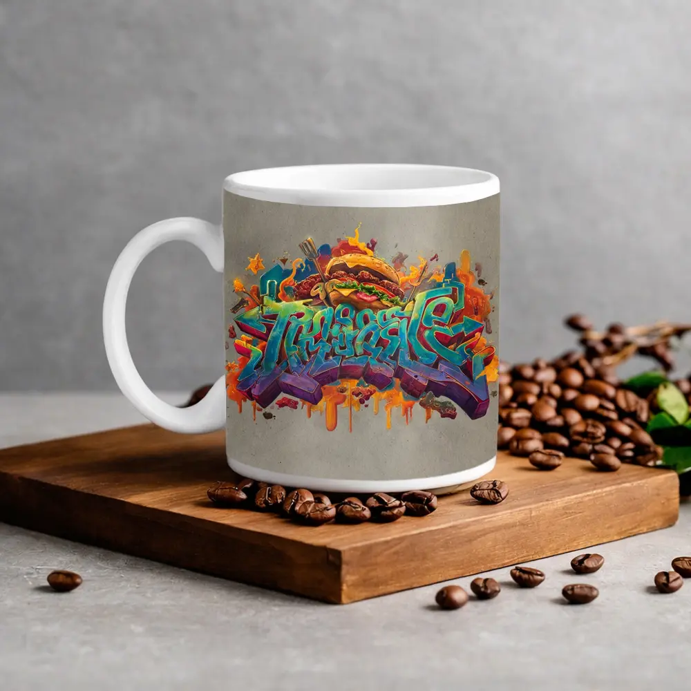 Graffiti Burger Street Art Gray Background – Mugs
