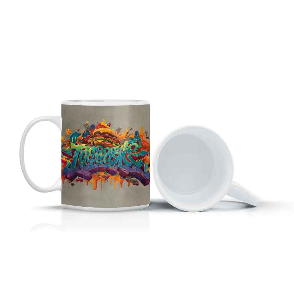 Graffiti Burger Street Art Gray Background – Mugs