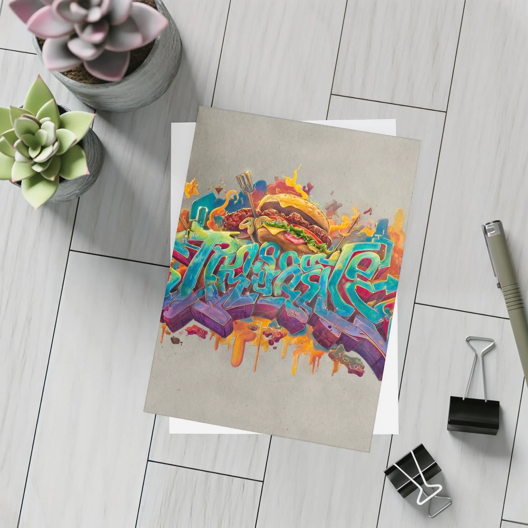 Graffiti Burger Street Art Gray Background – Postcards