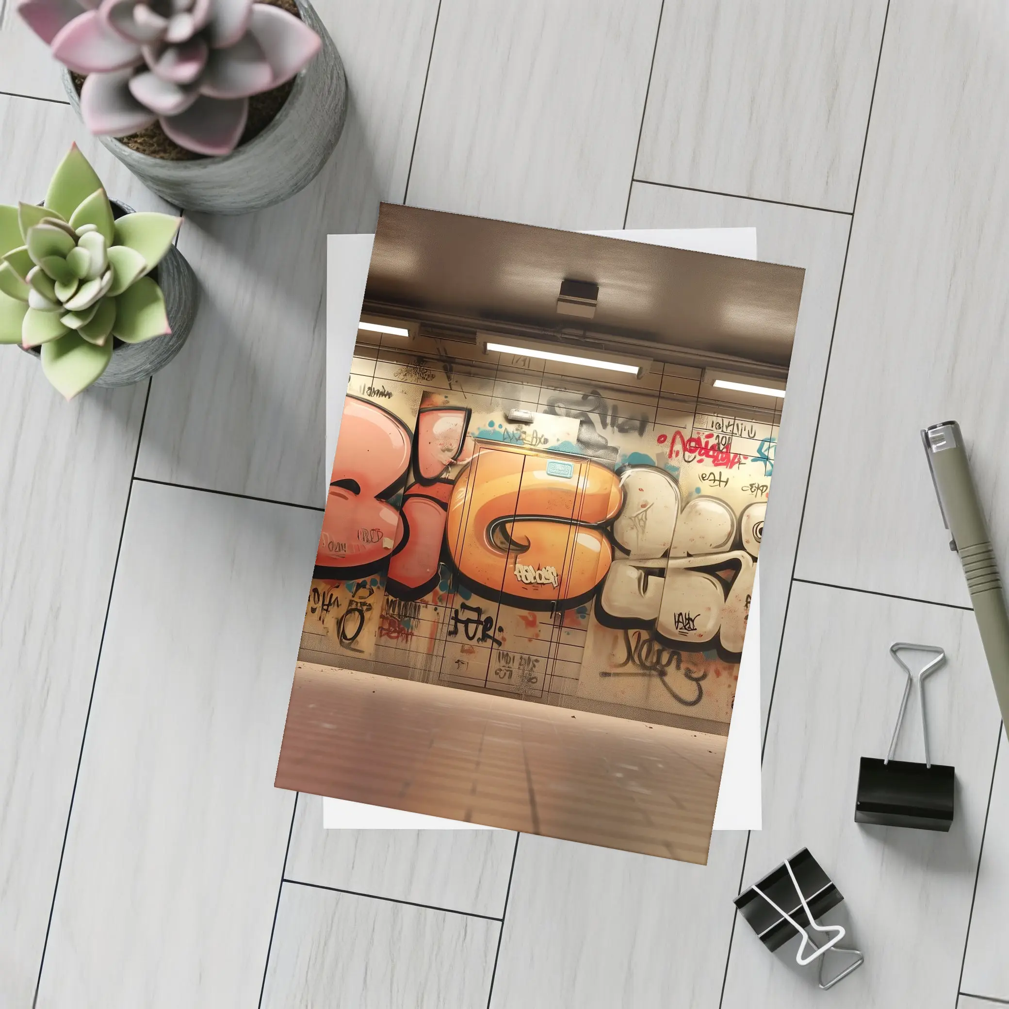 Bold Graffiti Mural Underground Subway Room – Postcards