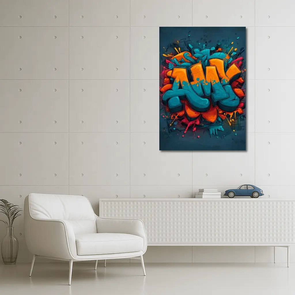 Bold Graffiti Art Teal Orange Urban Style – Wall Art
