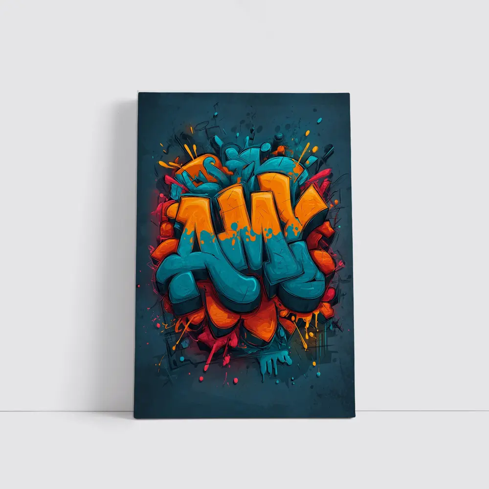 Bold Graffiti Art Teal Orange Urban Style – Wall Art