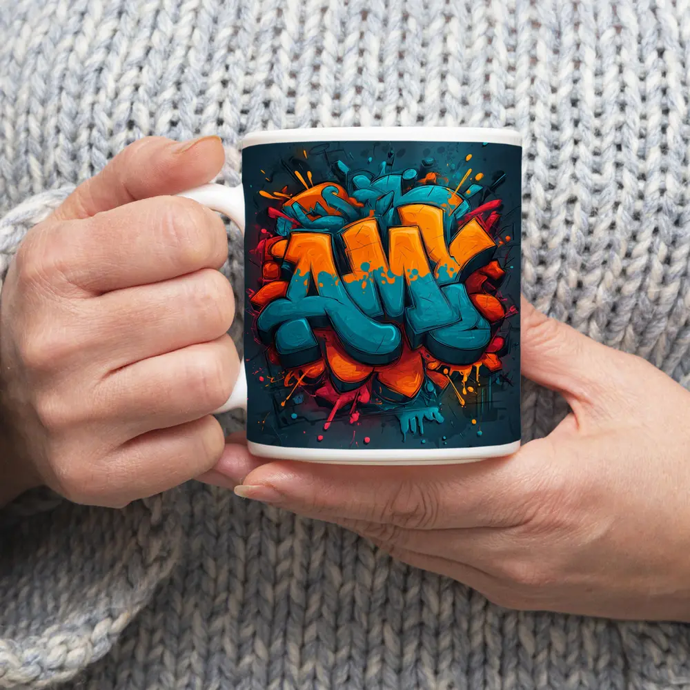 Bold Graffiti Art Teal Orange Urban Style – Mugs