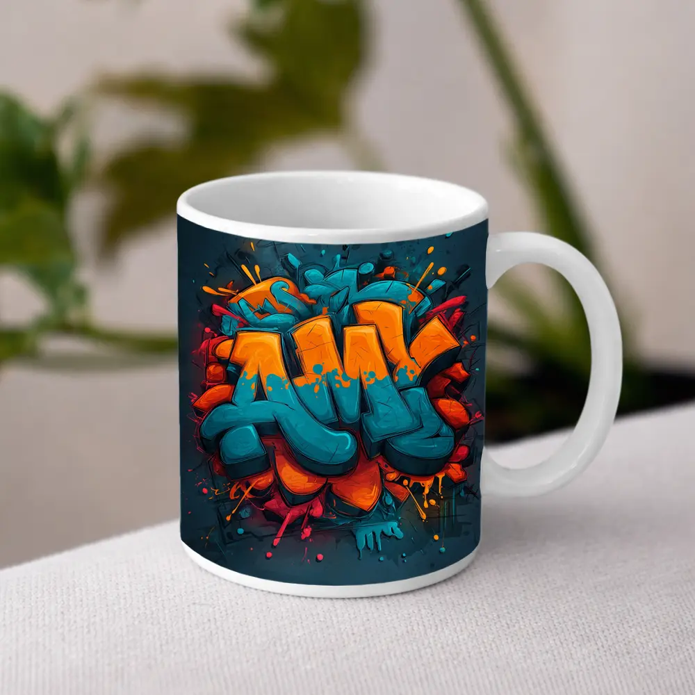 Bold Graffiti Art Teal Orange Urban Style – Mugs