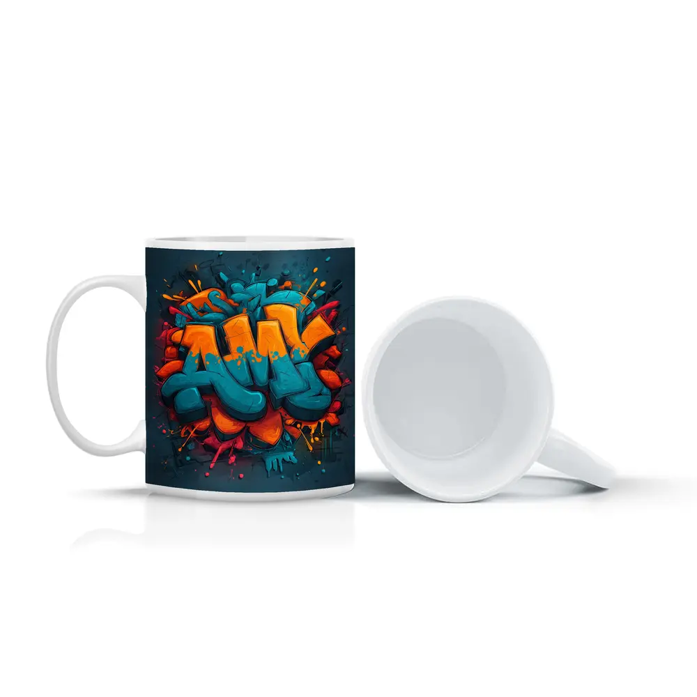 Bold Graffiti Art Teal Orange Urban Style – Mugs