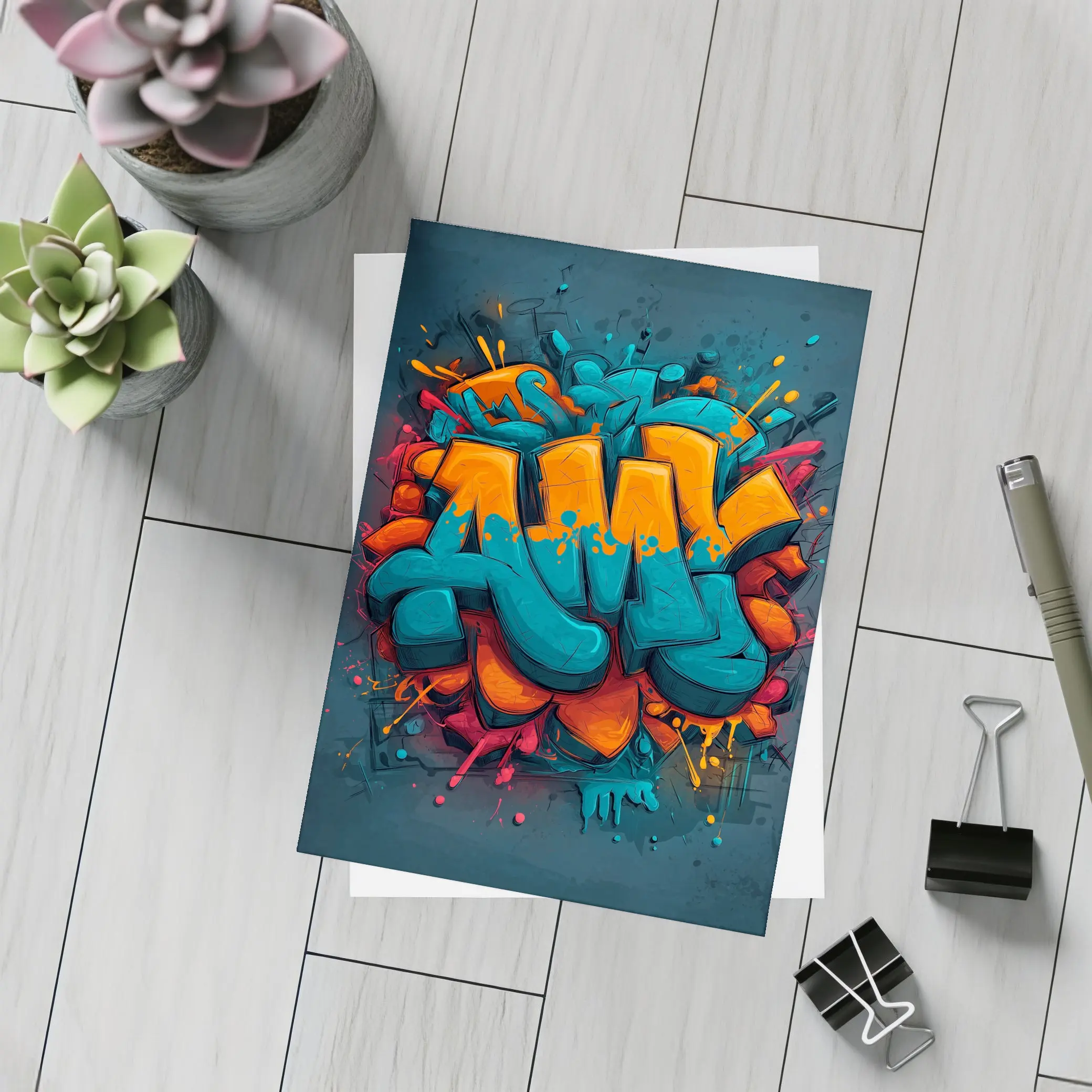 Bold Graffiti Art Teal Orange Urban Style – Postcards