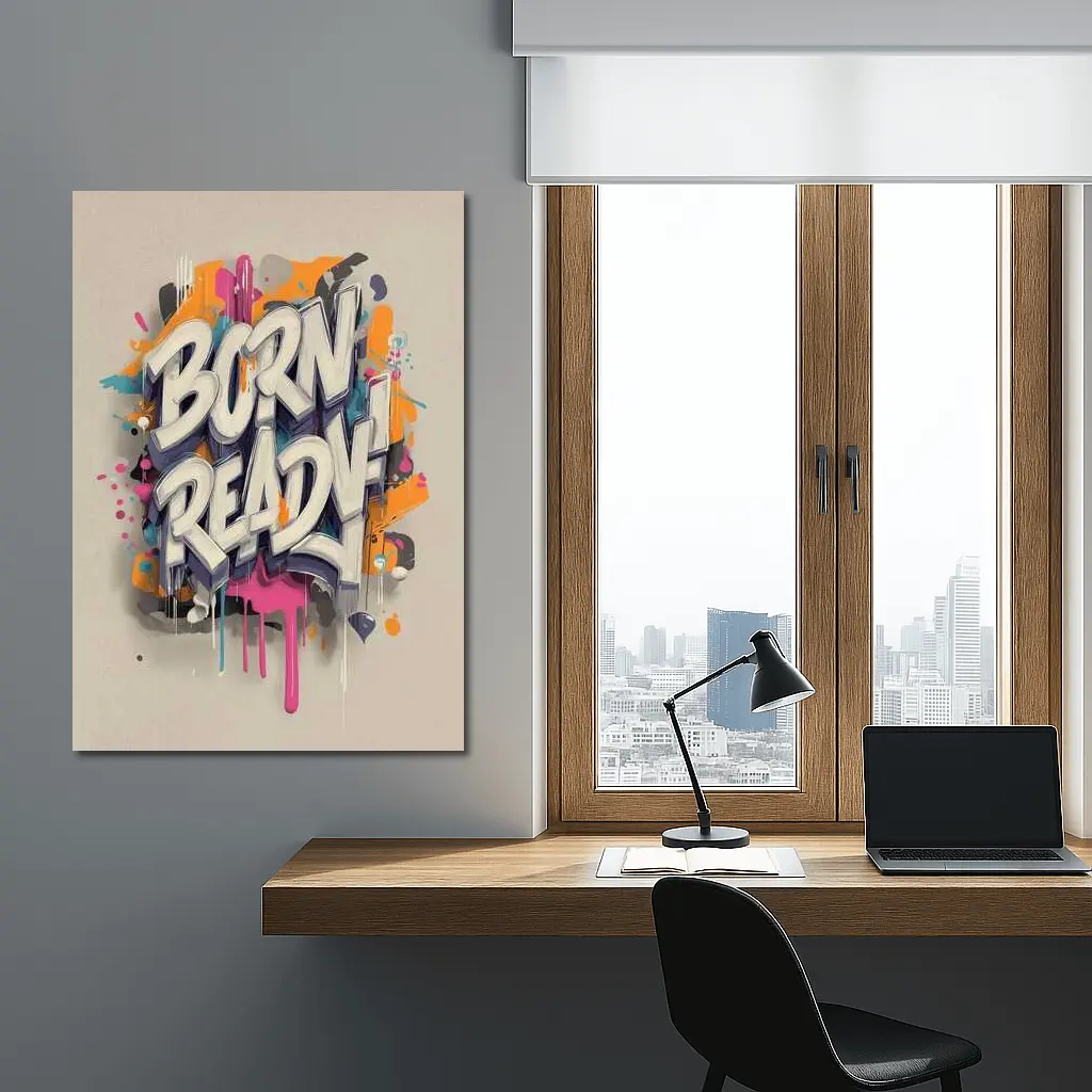 Born Ready Graffiti Street Art Beige Background – Wall Art