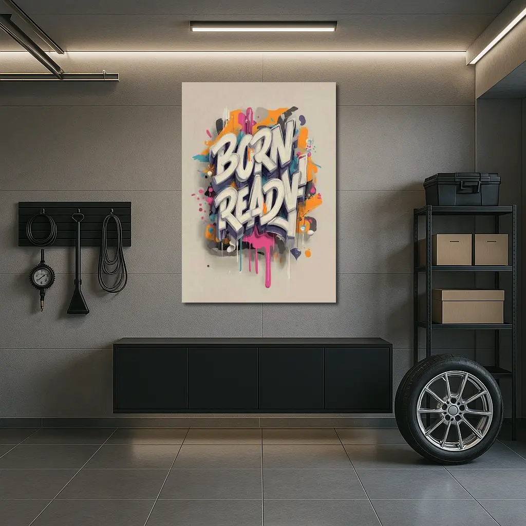 Born Ready Graffiti Street Art Beige Background – Wall Art