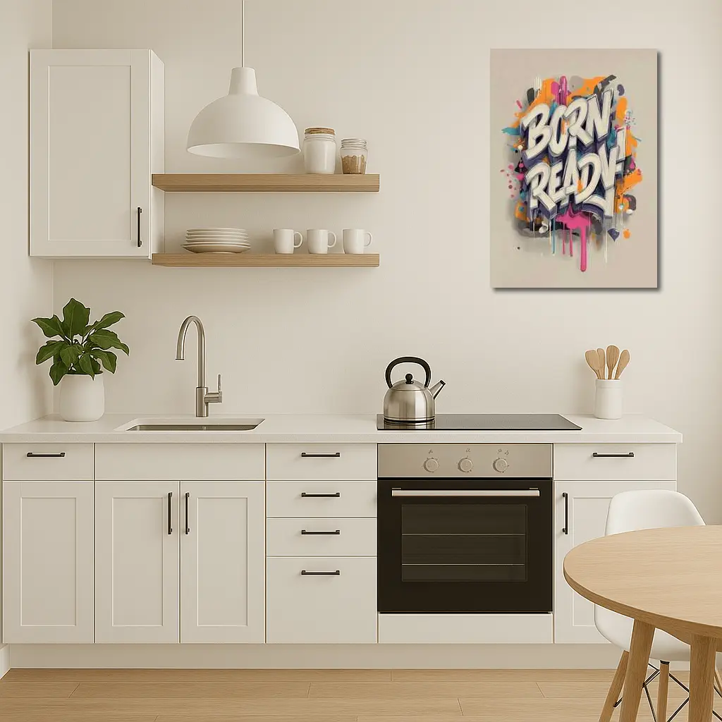 Born Ready Graffiti Street Art Beige Background – Wall Art