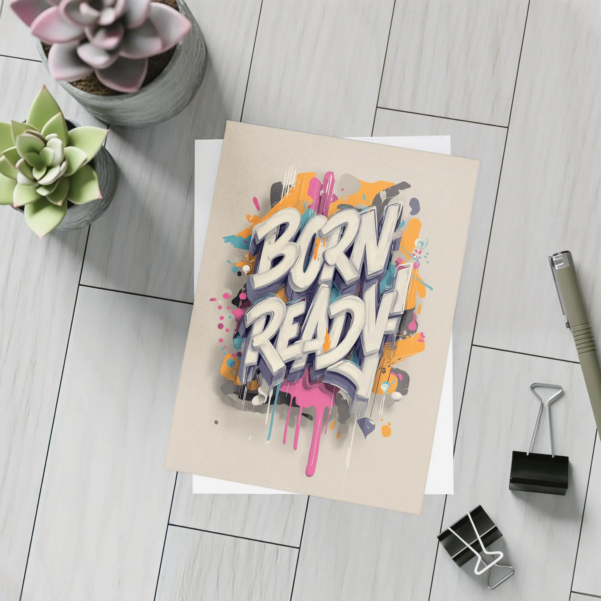 Born Ready Graffiti Street Art Beige Background – Postcards