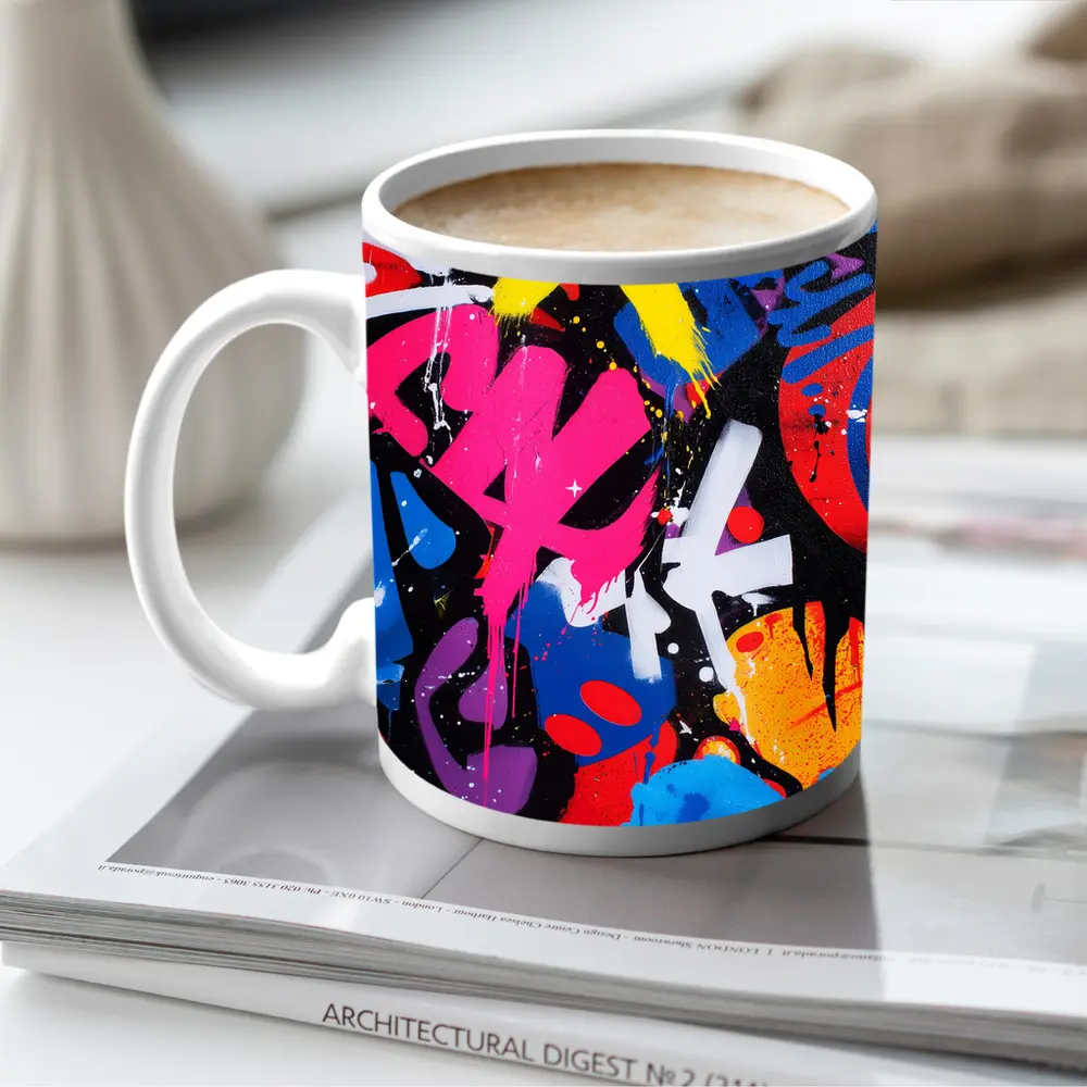 Bold Graffiti Street Art Black Background – Mugs