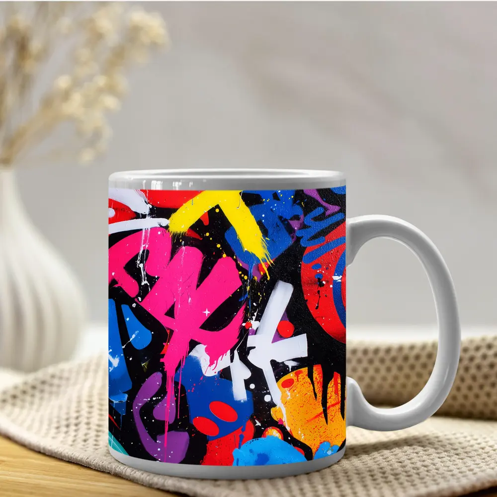 Bold Graffiti Street Art Black Background – Mugs