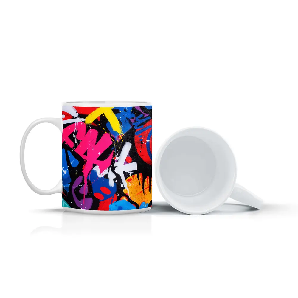 Bold Graffiti Street Art Black Background – Mugs