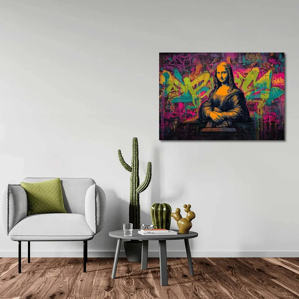 Mona Lisa Graffiti Street Art Neon Background – Wall Art