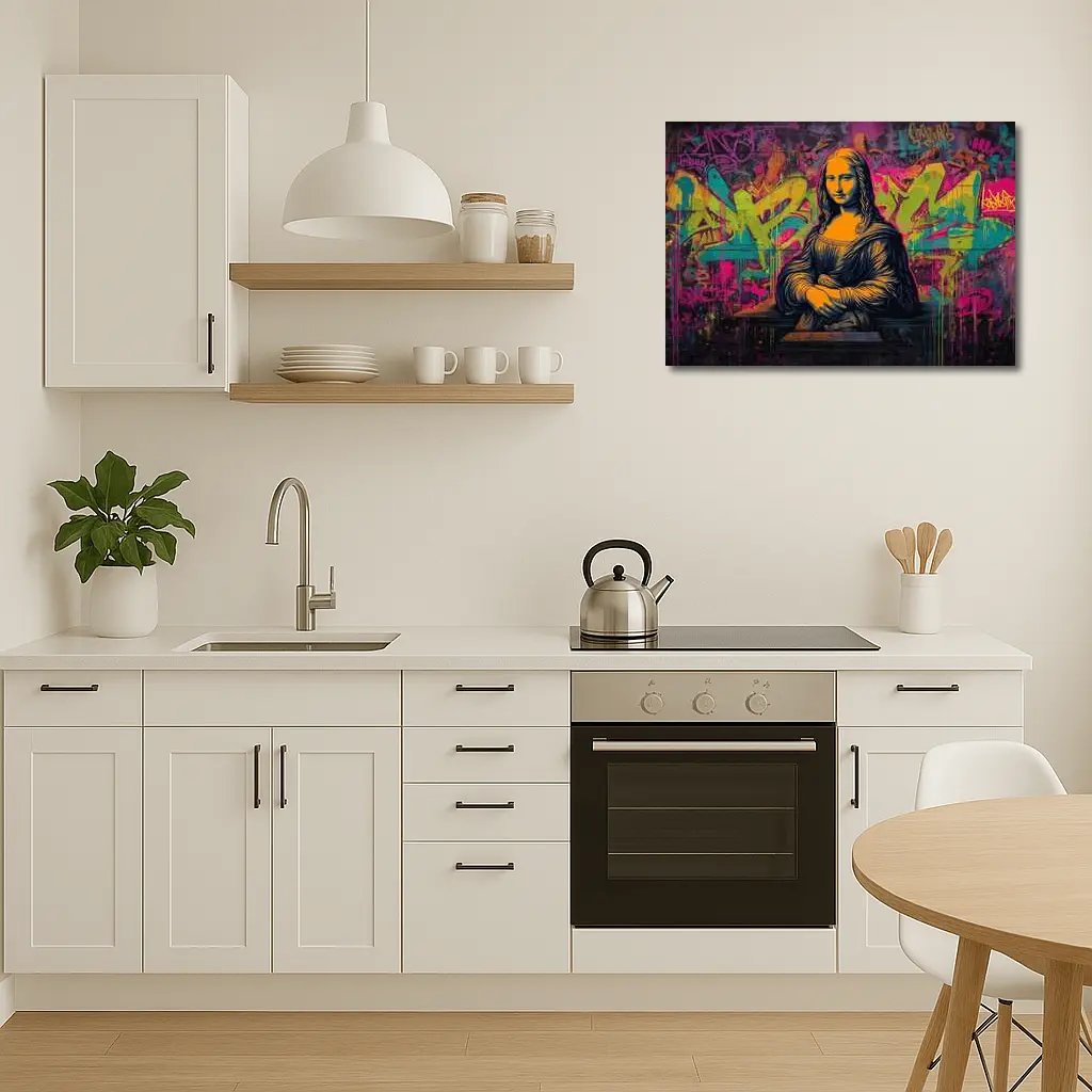 Mona Lisa Graffiti Street Art Neon Background – Wall Art