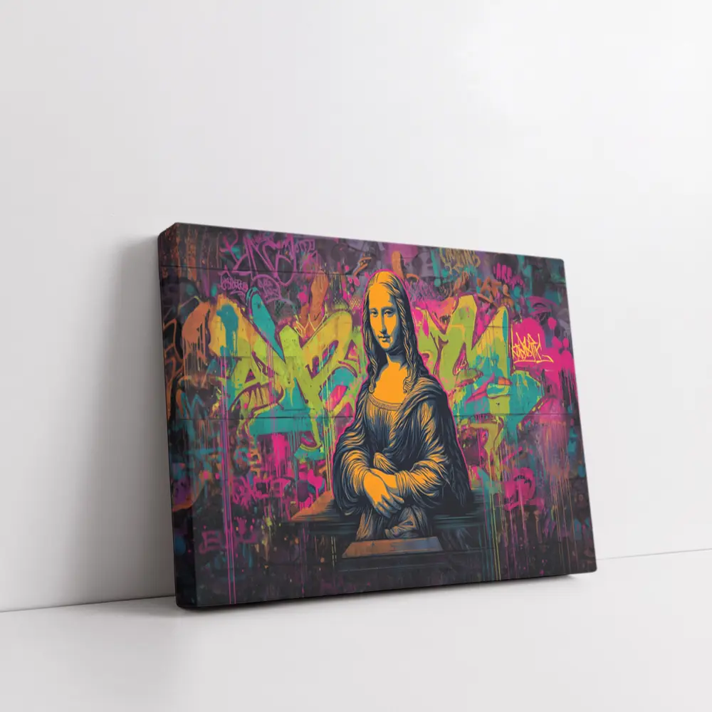 Mona Lisa Graffiti Street Art Neon Background – Wall Art